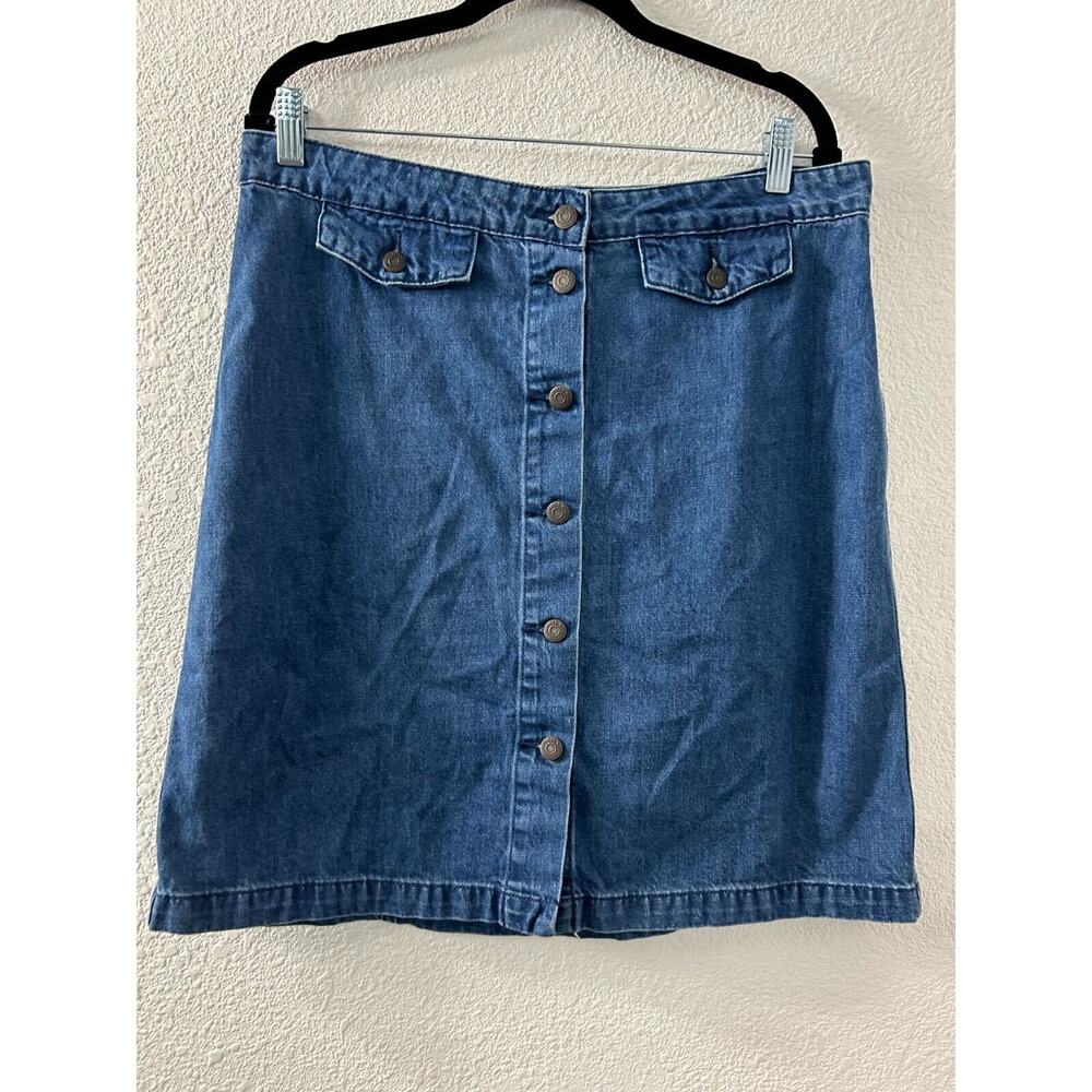 Old Navy Womens Jean Skirt 14 Blue Button Up A Line Cotton Denim Flap‎ Pocket